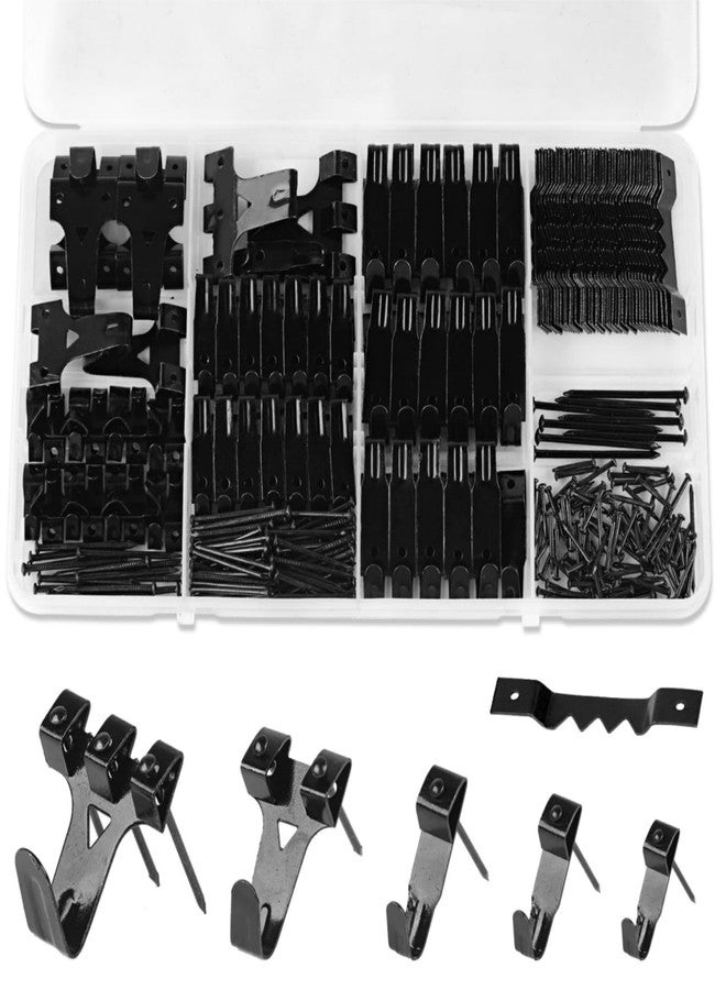 MAKABEE 330PCS Picture Hangers Kit, Wall Hangers with Hooks, Sawtooth and Hardware Nails, Picture Hooks for Frame, Painting, Artwork, Photo, Wall Mounting (Black) - Image 1